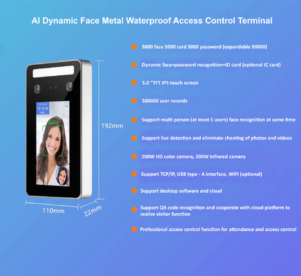 Kiểm soát truy cập nhận dạng khuôn mặt động AI Tốc độ nhận dạng 0,2 giây