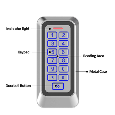 Kiểm soát truy cập thẻ EM/MF ngoài trời vỏ kim loại IP67 với bàn phím có đèn nền