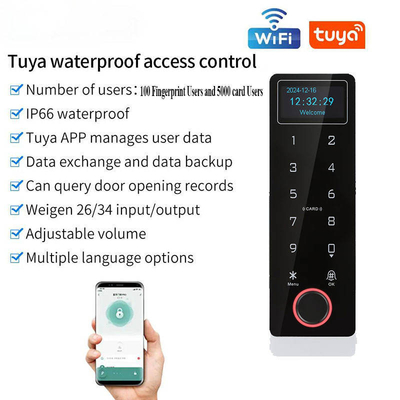 Kiểm soát truy cập sinh trắc học chống nước Tuya với vân tay, mật khẩu và quẹt thẻ